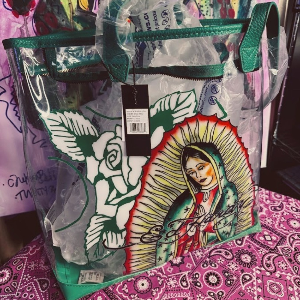 Ed Hardy Religious Motif PVC Tote Bag